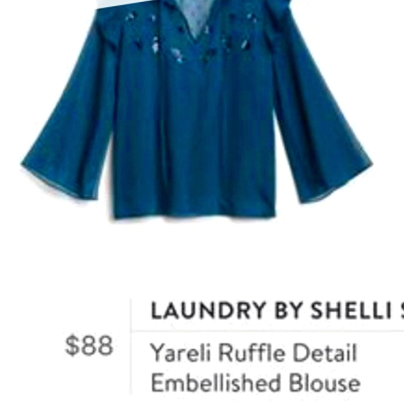 Laundry by Shelli Segal Dark Teal Yareli Ruffle, Embellished Blouse. Small - Picture 2 of 11